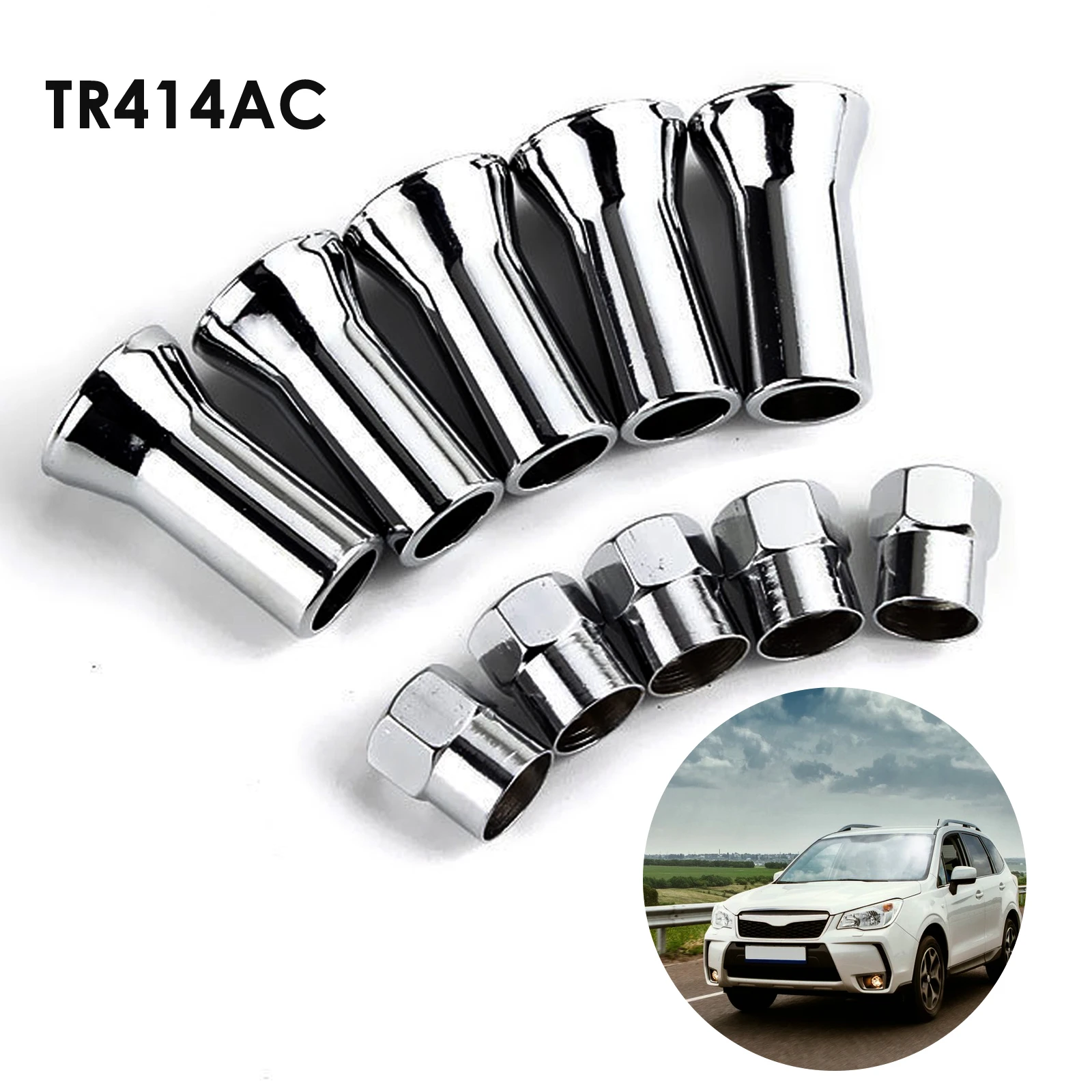 10Pcs TR414AC Chrome Car Truck Tire Wheel Tyre Valve Stem Hex Caps with Sleeve Covers Left Right Front Rear Auto Accessories
