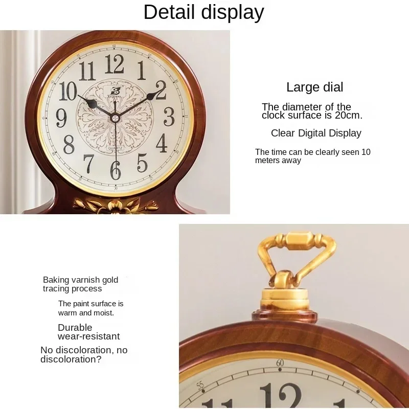 European Retro Desk Clock 10" Creative Home Silent Desk Clock Living Room Bedroom Desktop Ornaments
