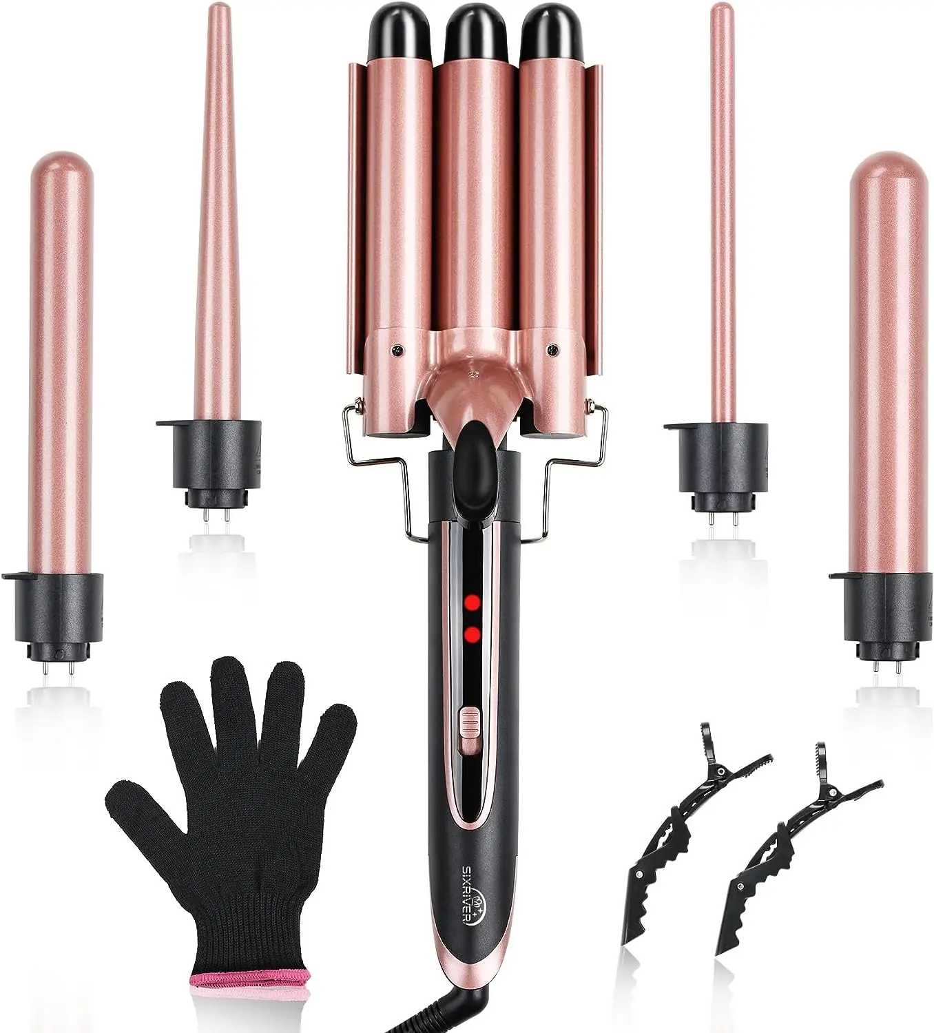 5-in-1 Curling Iron Set Curling Wand with 3 Barrel Hair Crimper Iron and Interchangeable 4 Curling Irons, Dual Voltage Hair Wave