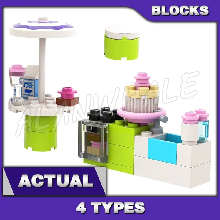 

4types Friends Outdoor Bakery Splash Pool Desk Mailbox Stephanie Emma Olivia 10123 Building Block Toys Compatible With Model