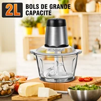 BRIEFNESS Mixeur Électrique 500W 2L 2 Vitesses avec Bol en Verre - Hachoir à Viande, Légumes, Fruits, Noix - Robot Cuisine Multifonction pour Broyage, Mixage, Découpe 5