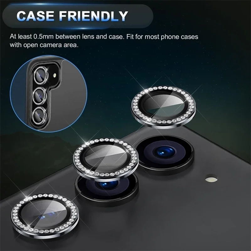 Diamond 9H Tempered Glass Camera Lens Protector with Alloy Ring Cover