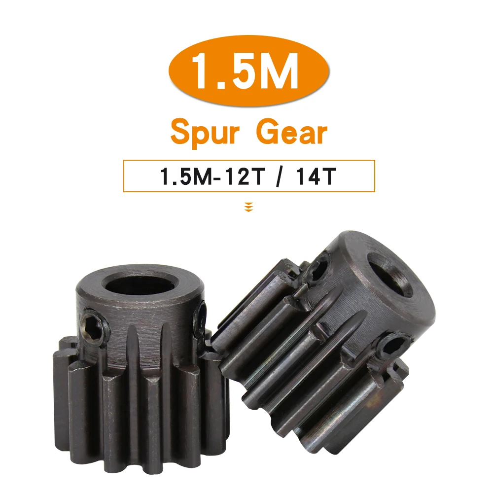 Spur Gear 1.5M-12T/14T Blackening SC45#Carbon Steel High Frequency Quenching Gear Wheel Bore Size 5/6/6.35/7/8 mm 1 Piece