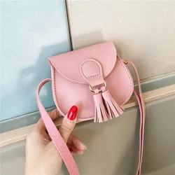 Charming PU Leather Kids' Tassel Crossbody Bag - Cute Princess Shoulder Purse (Pink)