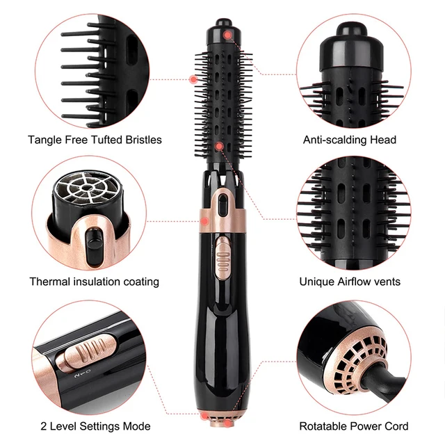 Spazzola per asciugacapelli 4 in 1 Pettine elettrico ad aria calda Multifunzione Bigodino per capelli Piastra per capelli Bigodino Asciugacapelli agli ioni negativi 4