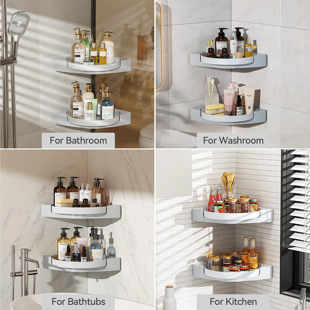 360° Rotating Shower Organizer Shelves Bathroom Corner Storage Shelves Waterproof Wall Shelf Free Punching Shower Caddy Rack 6