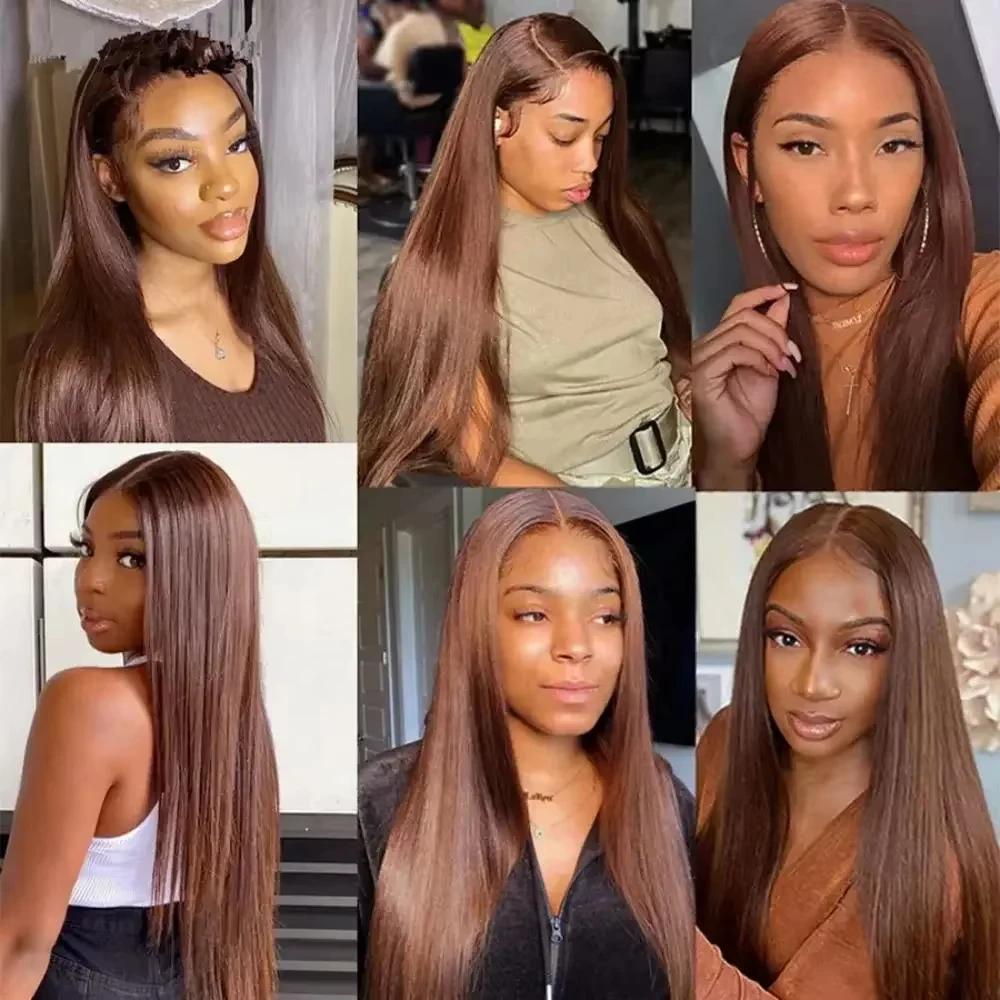 #4 Colored Human Hair Wigs 13x4 Chocolate Brown Bone Straight HD Lace Front Wig 34 Inch Lace Frontal Wig Human Hair Pre Plucked 6