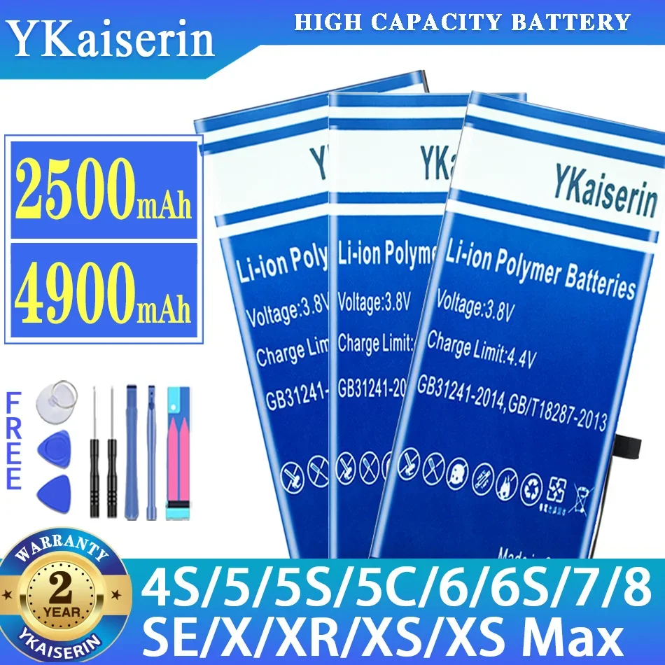 Ykaiserin Batteria Di Alta Qualità Per Apple Iphone 4S 5 5S 5C 6 6S 7 8 Se X Xr Xs Max Xsmax Batteria + Strumenti Gratuiti