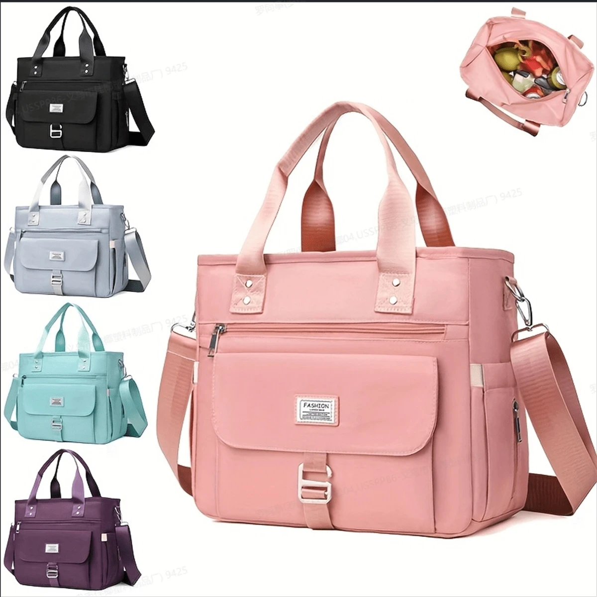 Fashionable Women's Insulated Lunch Tote Bag Large Opening Temperature Control Detachable Shoulder Strap