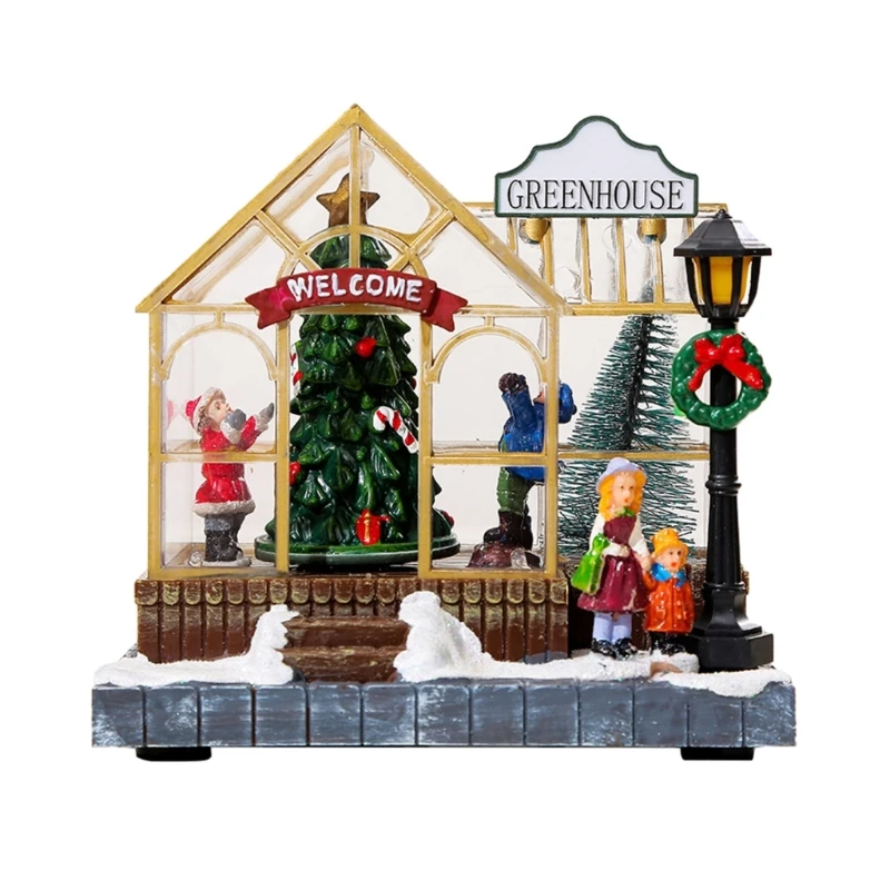 

LED Christmas Decorations Resin Snow House with Glowing Music for Festive Home Decor T5EF