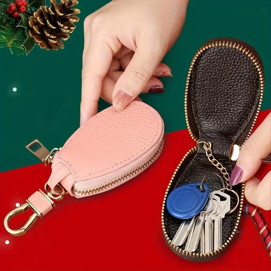 Unisex Key Holder Bag Faux Leather Car Key Case Hanging Buckle Keyring Chain Portable Remote Fob Holder Zipper Bag key case,key case cover