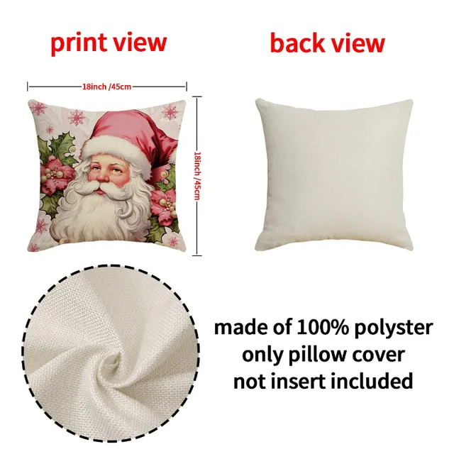 Fodere per cuscini natalizi 45x45 cm Set di 4, fodere per cuscini in lino Set federa, decorazioni per divano letto Home Deocr 4