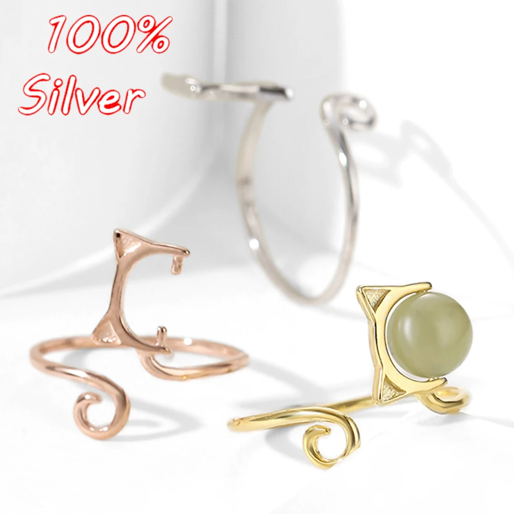 New Fashion 6-7 Mm 100% 925 Sterling Silver Charm Ring Base Vuota Staffa Vassoio Impostazione Cabochon Accessori Per La Creazione Di Gioielli Fai Da T