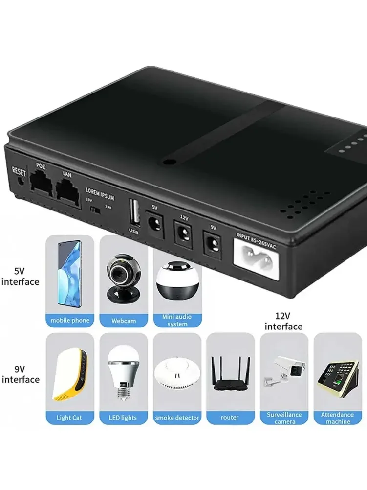 Description Picture 2 of item2024 UPS Battery Backup 10400mAh 5V 9V 12V 2A 15V 24V 1A Output Uninterruptible Power Supply 85‑265V UPS Battery Backup EU Plug