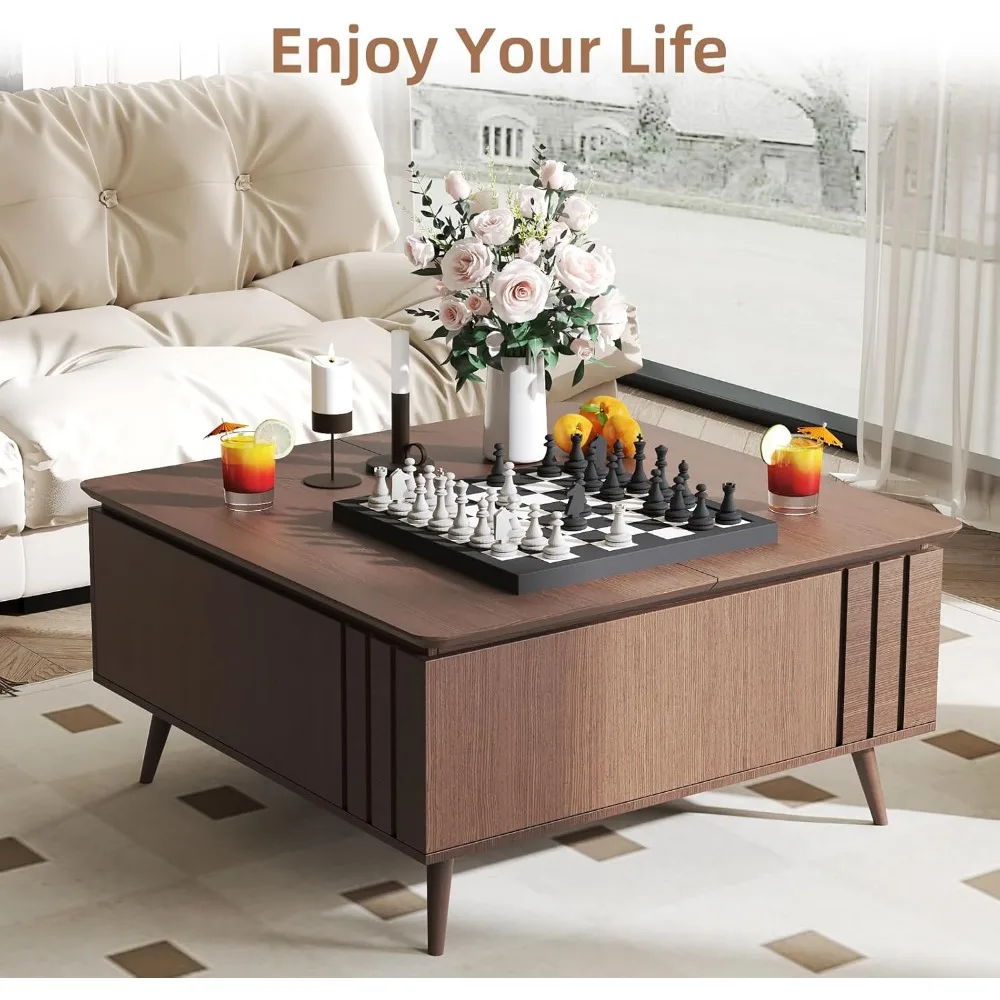 Lift Top Coffee Table with Storage and Hidden Compartment, Wooden Lift Tabletop, Mid Century Modern Wood Coffee Table