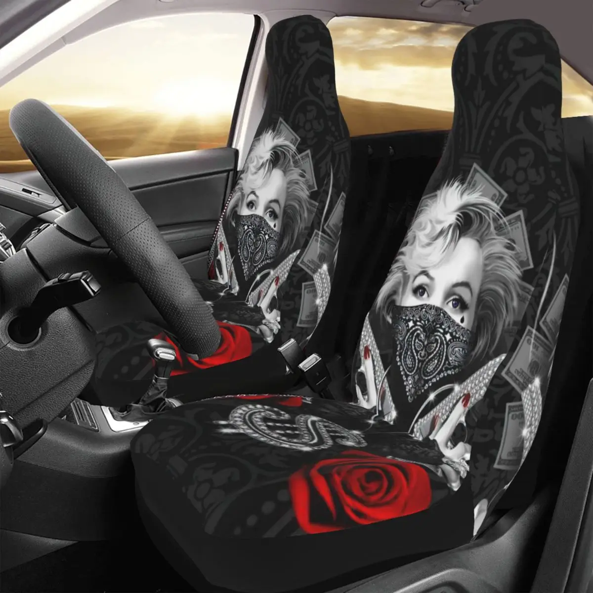 

Funny Marilyn Monroe United States Car Seat Cover Custom Printing Universal Front Protector Accessories Cushion Set