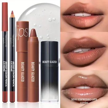 3pcs/set lip liner + lipstick+ lipgloss lipoil lip liner, and lip glaze set. lip combo set ,matte lipstick,lip cosmetics
