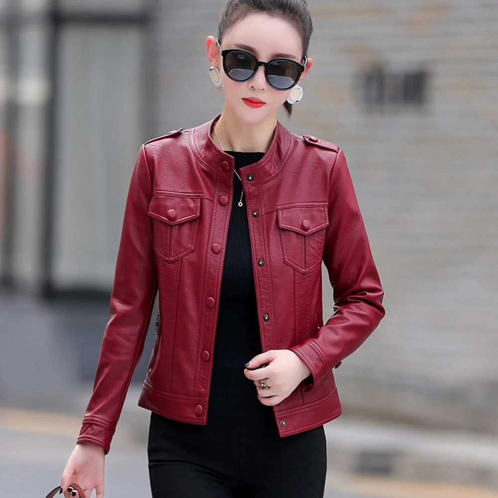 

Куртка женская демисезонная короткая из овечьей кожи, с воротником-стойкой