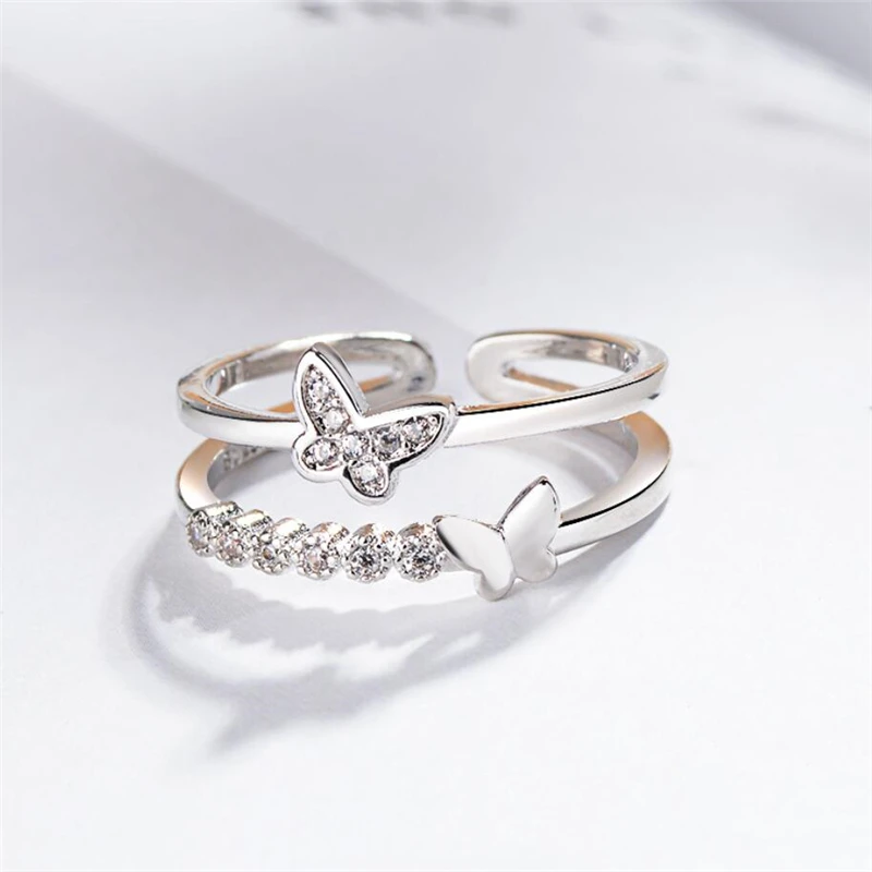 Cute Studded Butterfly Animal Ring - .925 Sterling Silver, Sizes 4-10, Dainty Band Ring For Women - View #8