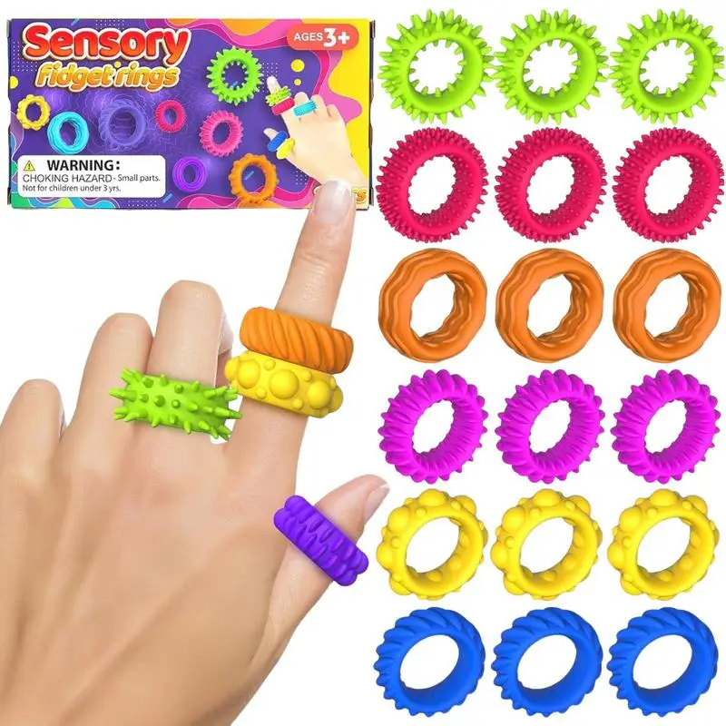 Spiky Sensory Finger Rings Set for Kids Teens Stress Relief Fidgets Sensory Toys Acupressure Rings Massager Christmas Gifts fidget toy,sensory fidget toy,anti stress toy,finger sensory toy,acupressure finger rings
