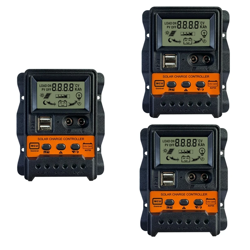 태양 전지 패널 배터리 컨트롤러 레귤레이터, 12V 24V, 자동 2 USB LCD 디스플레이 부하 방전기