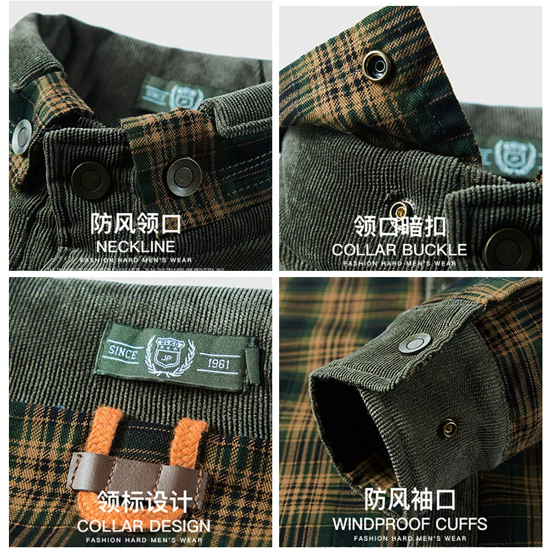 Winter Vintage Plaid Jackets Fashion Warm Long-sleeved Coats Europeam American Explosive Harajuku Loose Thick Cotton Jacket Men