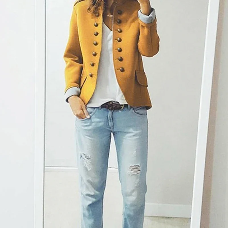 Women Jackets Blazer New 2023 Long Sleeve Row Buckle Yellow Slim Small Suit Femme Hot Style Loose Coat Red Pattern Mujer Suit