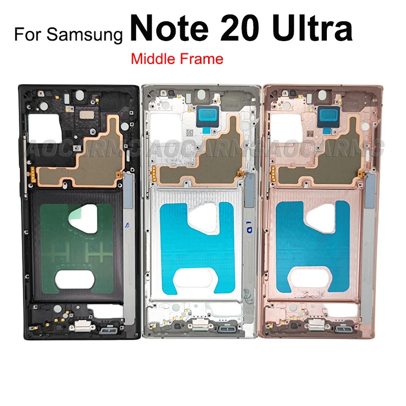 Aocarmo 삼성 갤럭시 노트 20 울트라 N9860 노트 20U 블랙 골드 화이트 미들 프레임 베젤, 전원 버튼 교체 부품