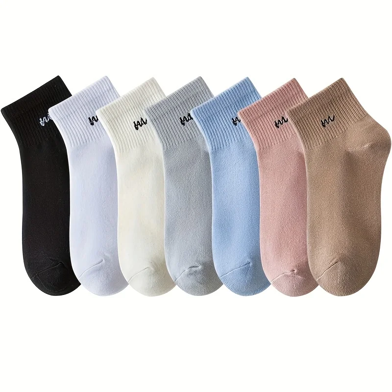 5 Paar Socken mit Buchstabendruck, bequeme und atmungsaktive Sport-Kurzsocken, Damenstrümpfe und Strumpfwaren, weiche und bequeme All-Match-Kurzsocken – Detail 10
