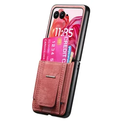 Retro Leather Wallet Phone Case with Card Holder and Protective Cover for Motorola Razr 60 Ultra (Pink)