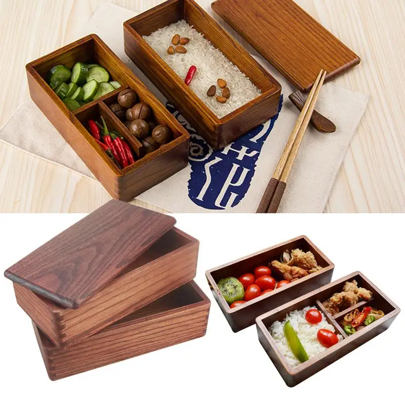 

Japanese Rectangle Double Layer Wooden Compartment Lunch Box Sushi Bento Box Portable Food Container for Picnic Sushi