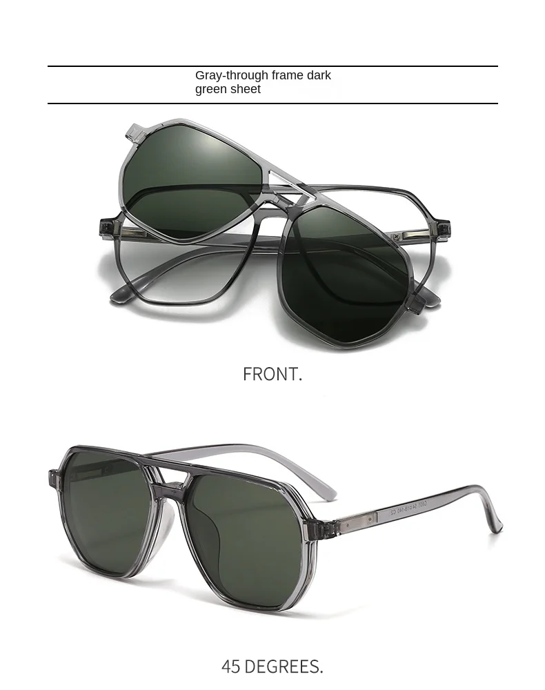 Neue Magnetische Clip-On Sonnenbrille mit Polarisierten Nachtsichtgläsern, Fahrerbrille mit Getönten Gläsern und Transparentem Grauen Rahmen – Detail 16