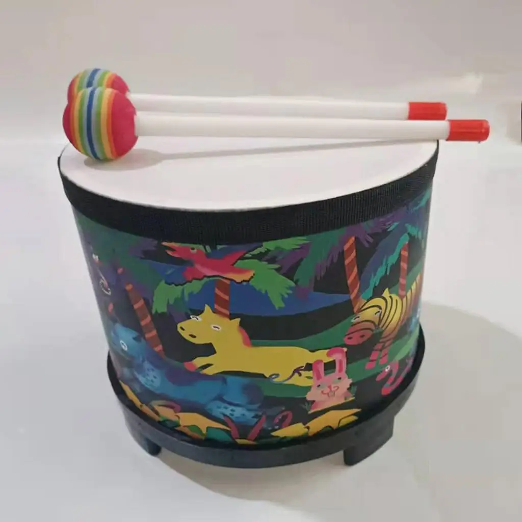 Wooden Floor Drum with 2 Drumsticks Ground Drum Toy for Kids Festival Gift