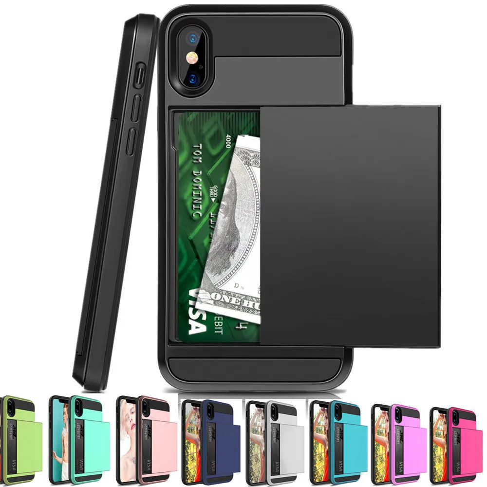 

For iPhone X XS Max 7 8 XR 5 SE 6 Case Wallet Card Holder ID Slot Sliding Door Hidden Pocket Case For iPhone 5 5s 6 6S Plus 7+