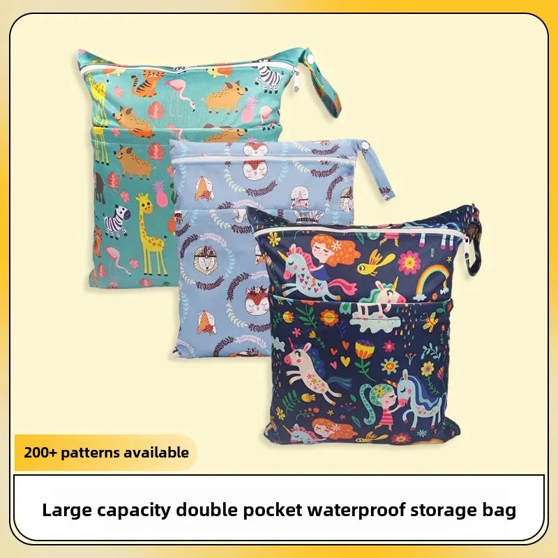 Large Capacity Double Pocket Diaper Bag Medium Size 200+ Pattern Waterproof Stroller Hanging Bag Outing Wet
