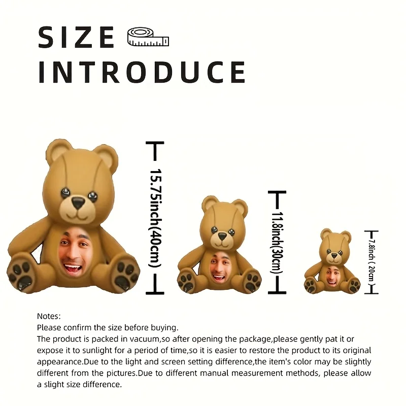 Customized photo teddy bear plush pillow DIY fun face cushion, perfect gift for friends and family, perfect for and Christmas 2