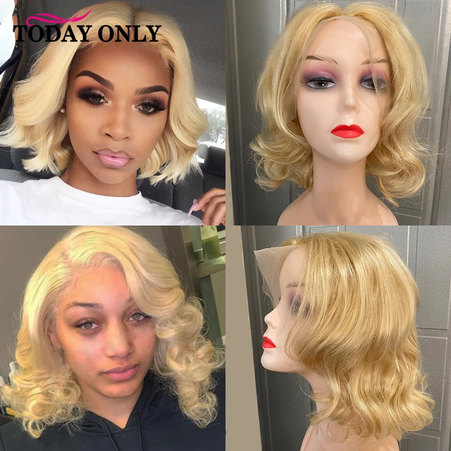 

Blonde Body Wave Lace Front Bob Wig HD Lace Frontal Human Hair Wigs Brazilian Short Bob Lace Closure Wig Pre Plucked Today Only