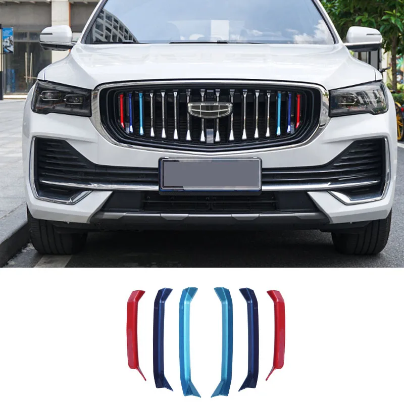 

Kx11 GEELY Monjaro Manjaro 2022 2023 Xingyue L Автомобильная средняя сетка Трехцветная полоса Передняя решетка Яркая Полоса украшение