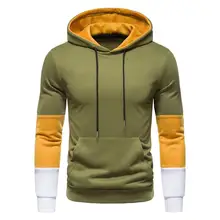 40%HOTFront Pocket Slim Fit Sports Pullover Shrink Resistant Patchwork Sleeve Hooded Male Pullover Sweatshirt Outerwear