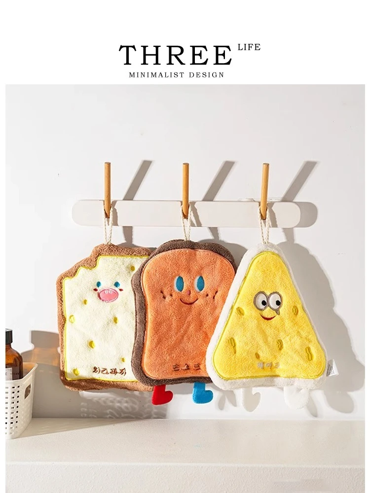 Cute Cartoon Hand Towel Hanging Kitchen Hand Wipe Quick Dry Wipe Three Layers of Thickened Coral Flannel Towel