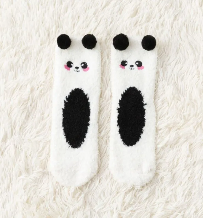 Women Cute Cartoon Animal Fuzzy Socks Winter Warm Fleece Kawaii Panda Bear Cat Mouse Casual Fashion Home Floor Sleep Fluffy Sock брелок fashion mouse pink