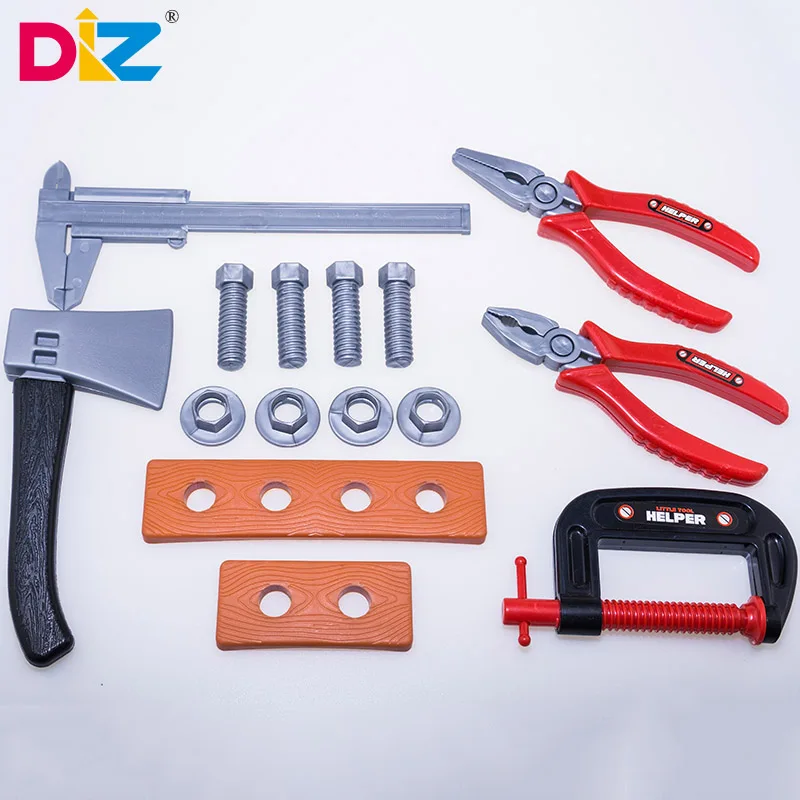 Kids Tool Set Pretend Play Toy 15PCS Repair Tools Kits Children Simulation Axe Pliers Ruler Plastic Toy for Boys Indoor Game