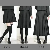 Elastic Waist Japanese Student Girls School Uniform Solid Color Suit Pleated Skirt Short/Middle/Long High School Dress 1