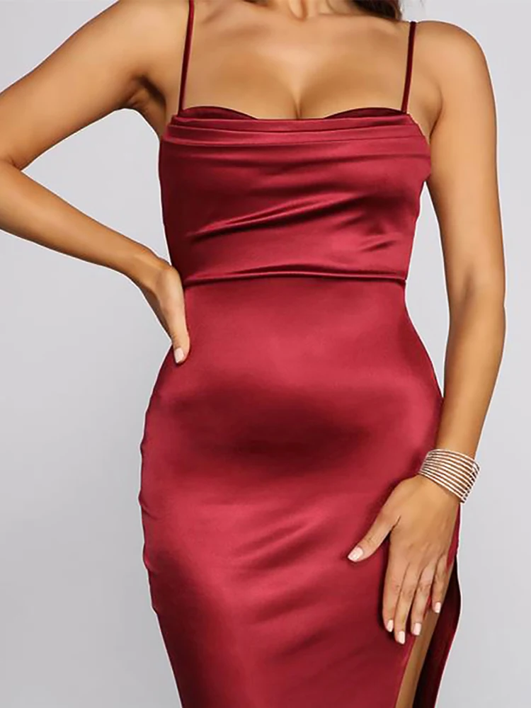 Romagic Sexy Pink Woman Cocktail Prom Dress Satin Split Leg Ruched Bridesmaid Wedding Party Ceremony Elegant Evening Gown Summer