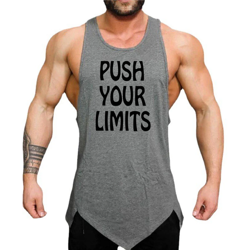 

Push Your Limits Gym Bodybuilding Sleeveless Loose Casual T-Shirt Cotton Breathable Mens Fitness Summer Cool Feeling Tank Tops