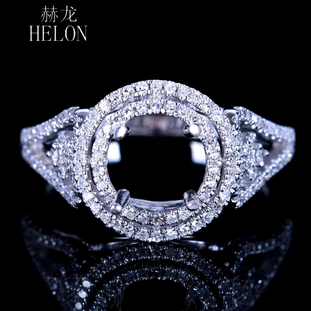 

HELON 6.5-7mm Round Cut Solid 14k 10k White Gold 0.4ct Natural Diamonds Semi Mount Engagement Ring Women Trendy Fine Jewelry