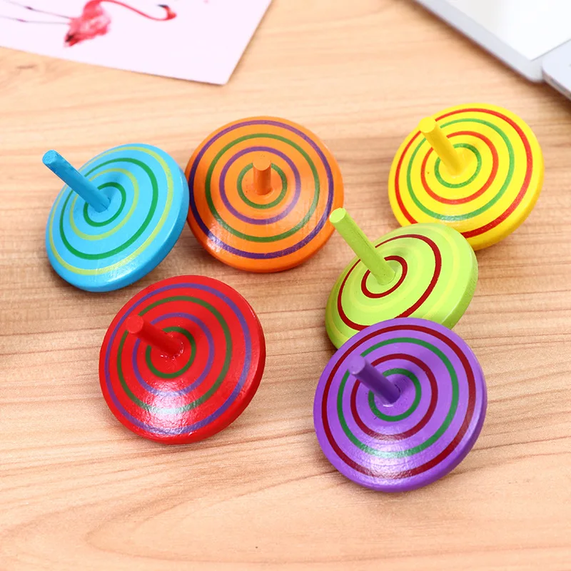 Kids Mini Colored Cartoon Pine Cones Wooden Gyro Toys 4Pcs Children Adult Relief Stress Desktop Spinning Top Educational Game spinning top toy gyroscope toy