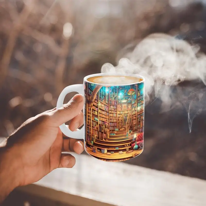 

Library Bookshelf Mug Librarian Coffee Mug Book Lovers Mug Creative Space Design 3D Effect Book Cup Birthday Christmas Gift