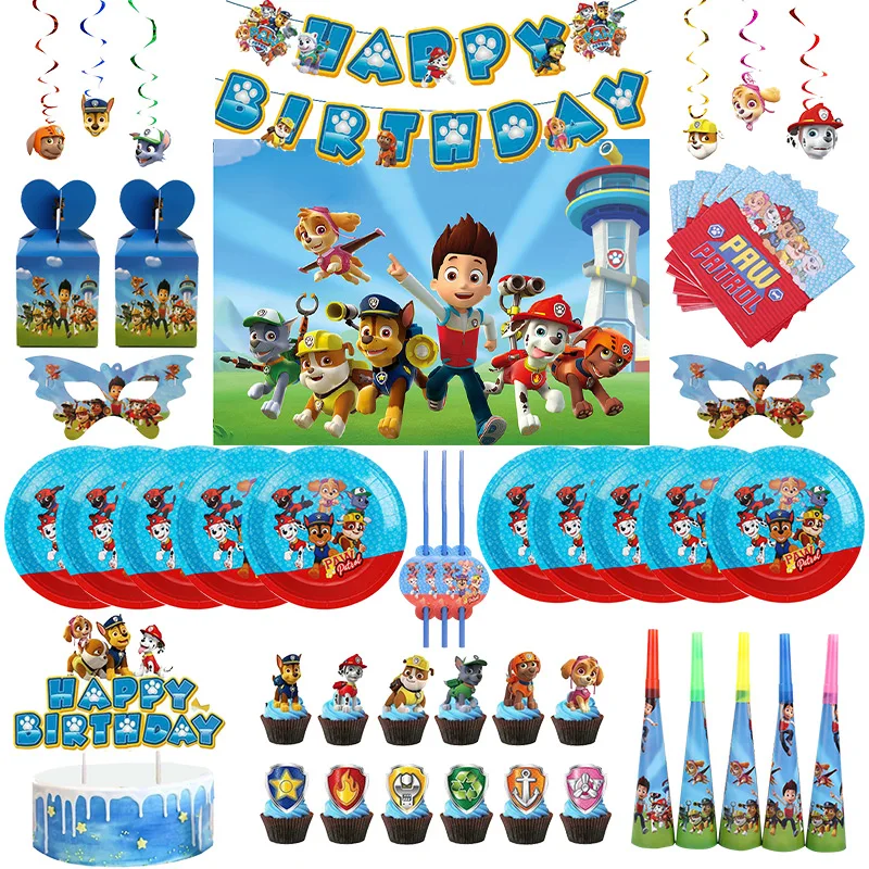 Skye Paw Patrol Birthday Theme Decoration Tableware Cup Plate Tablecloth Balloon Banner Background Paw Patrol kid Party Supplies