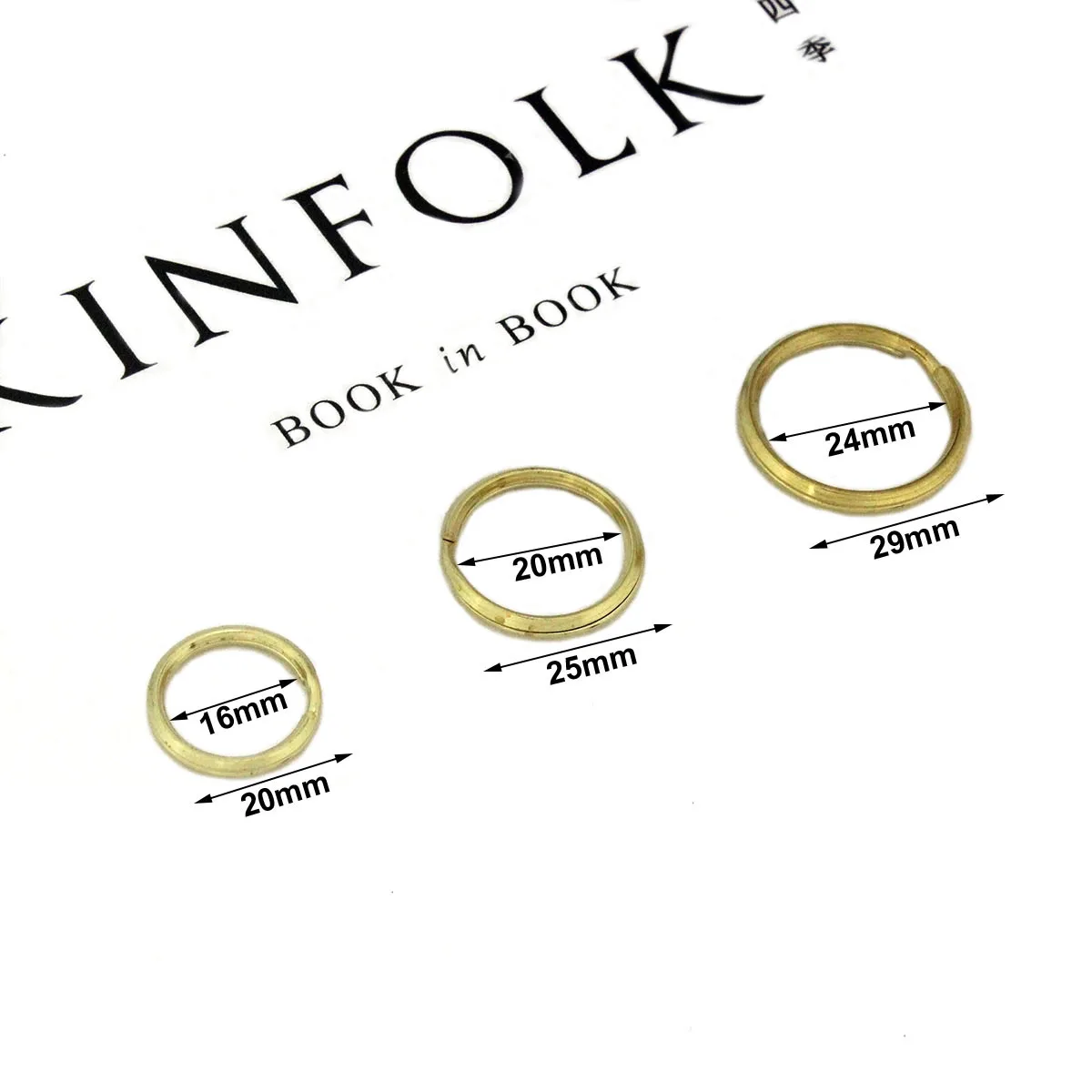 Solid Brass Double Loop Keychain Rings - Set of 5